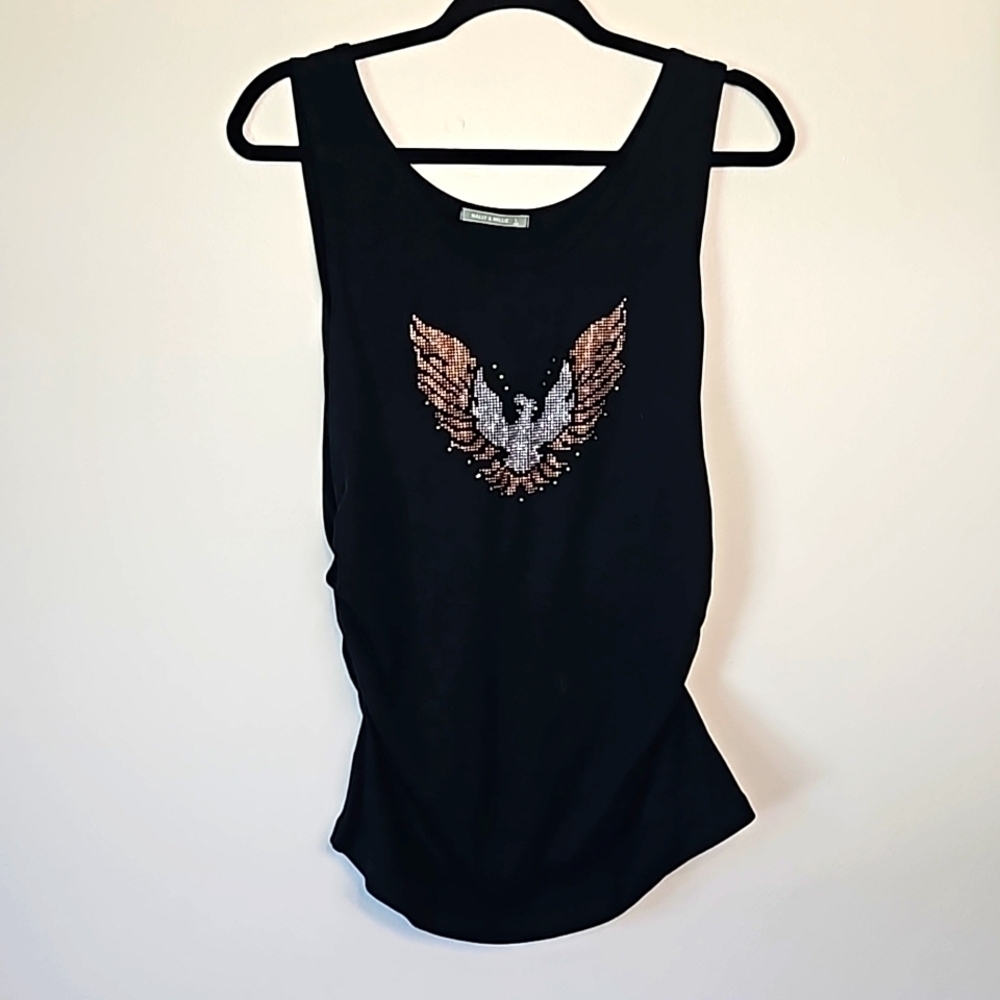 Nally & Millie Black Sleeveless Tank Rhinestones Large
